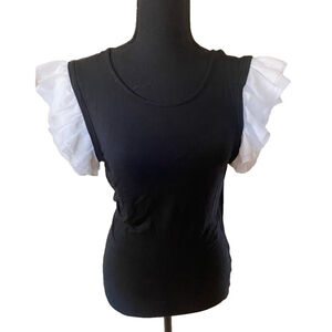 Victoria’s Secret XS Black Modal Top – White Layered Puff Sleeves;Stretch Blouse